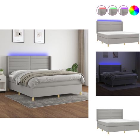 Sommier à lattes de lit matelas LED Gris clair 180x200 cm Tissu - Sommier Tapissier - Lit Avec LED - Matelas À Ressorts Ensachés - Têtière Ajustable - Éclairage LED (1/5)