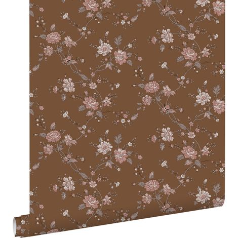 papier peint fleurs brun rouille et rose - ESTAhome (1/5)