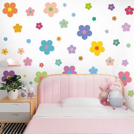 Adesivi murali floreali colorati，adatti per camerette da bambina，camerette per bambini e decorazioni murali per bambini (1/5)