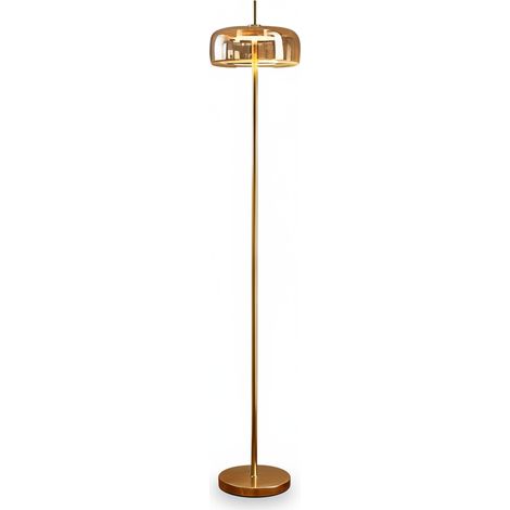 Lampadaire élégant doré 160cm, design lampadaire avec abat-jour en verre pour salon