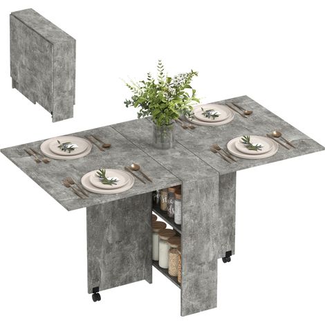 Tavolo Pieghevole in Legno per 4-6 Persone con Ruote, 75x140x74cm, Grigio (1/5)