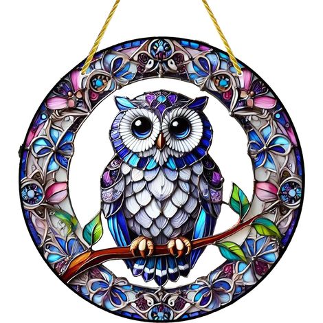 Atrapasueños de búho coloridos [20 cm] Juego de 3 piezas Atrapasueños decorativos para ventanas con pájaro colgante (1/5)