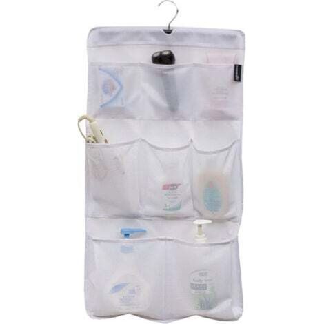 8-Pocket Quick-Drying Mesh Shower Organizer with Rotating Suspension for Bathroom, White (1/4)