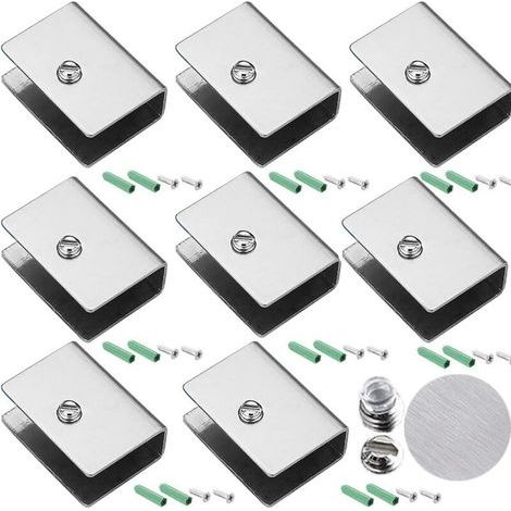 Pince à Verre Support d’Étagère en Verre Support de Tablette Murale, 8PCS Pince à Verre Pince Support en Acier Inoxydable Fixations Réglable Support pour Tablettes en Verre de 6-10 mm d'épais (1/4)