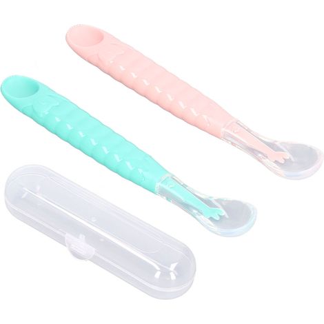 Lot de 2 cuillères alimentation bébé en silicone double embout portable préhension facile premier âge nourrisson (1/5)