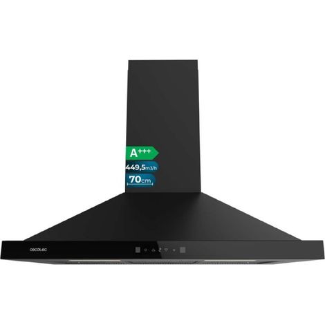 Cecotec Campana Extractora Piramidal 70 cm Bolero Flux PT 704400 Black A+++. Cristal Frontal en Negro, Succión 449,5 m³/h