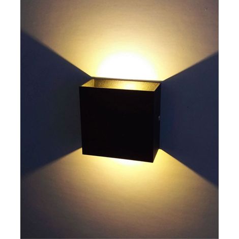 Applique murale carrée intérieure moderne, LED dimmable, lumière chaude, coque noire, 10x10x5 cm (1/5)
