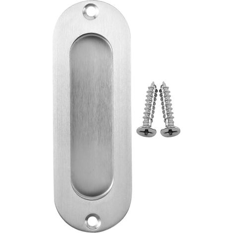 Poignée de porte encastrée rectangulaire en acier inoxydable, modèle à fixation invisible, 1 pièce, pour tirage de porte moderne, finition brossée, usage intérieur et extérieur. (1/5)