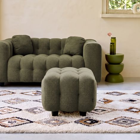 sweeek - Pouf. module pour canapé. repose-pieds pour canapé 2 places en bouclette texturée kaki L 69 x P 59 x H 48cm - Leon