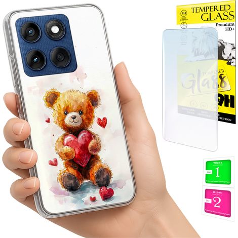 Schutzhülle für Motorola Edge 60 Fusion / Edge 60 Foto, Rückseite mit Teddybärmotiv + Glas (1/5)