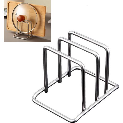 1 pièce - Support de planche à découper en acier inoxydable - Organiseur de rangement à 2 compartiments pour plan de travail - Étagère de rangement pour la maison - Argenté (1/5)