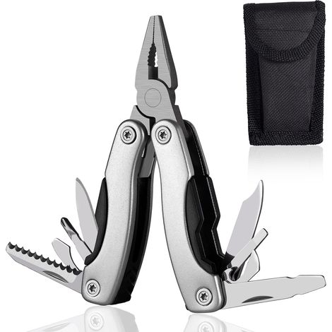 (Gris) Pince multifonction portable, couteau et tournevis avec étui en nylon. (1/5)