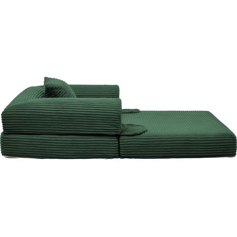 Divano letto singolo convertibile in tessuto corduroy verde con cuscino (1/5)