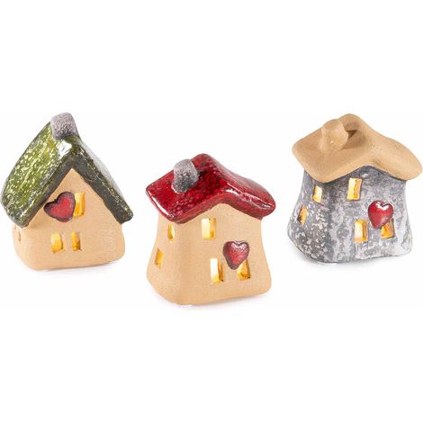 Casette autunnali decorative in terracotta con dettagli lucidi, cuore e luce LED, set da 6 pezzi, cm 7 x 5,5 x 8 H