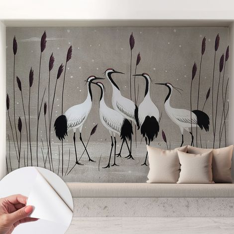 Papier peint autocollant adhésif décoratif avec motifs pour salon et chambre a motif Volée de grues 208x146 cm (1/5)
