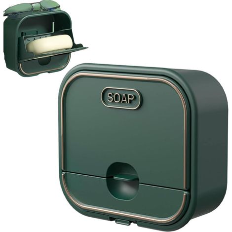 CCYKXA  Soap Dish, Wall-Mounted Soap Dish (2 Pieces), Unperforated Soap Box with Drainage Layer, Travel Soap Container for Bathroom (Green) (1/5)