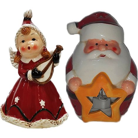 Babbo natale angelo rosso lui e lei per decorazioni natalizie addobbi idea regalo per natale vetrine negozio set 2 in ceramica (1/4)