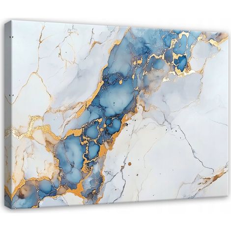 Peinture abstraite marbre or bleu chambre salon sur toile 60x40 (1/3)
