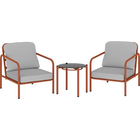 Salon extérieur 3 pièces, 2 fauteuils, 1 table basse, coussins moelleux, plateau vitré trempé, 63x77x76cm, rouge vin (1/5)