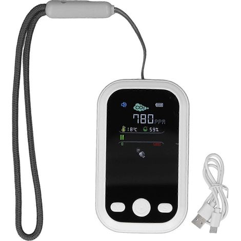 CO2-Detektor NDIR-Sensor Typ C Ladetemperatur- und Feuchtigkeitsmessgerät Tragbarer Luftqualitätsmonitor W