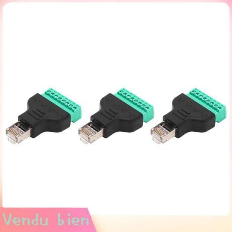 Adaptateur Rj45 - Femelle Filetée Vers Bornier À Vis 8 Broches - Pour Câblage Réseau Dvr Et Systèmes Électroniques - 3 Pièces (1/5)