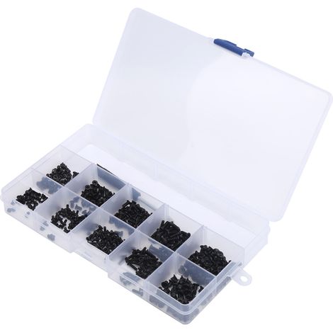 Kit 501 pièces vis tête croix noires en acier carbone, assortiment avec tournevis, boîte de rangement (1/5)
