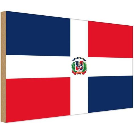 Panneau en bois 30x40 cm Drapeau et armoiries de la République dominicaine (1/4)