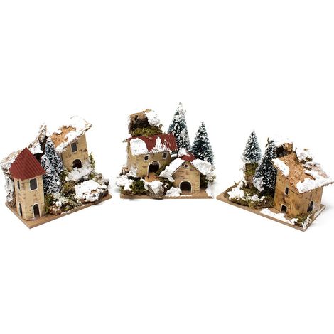 3 Casette con Alberi e Neve per Presepe 10x6 cm 11565A (1/5)