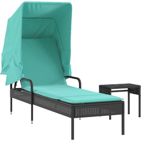 Maison Exclusive - Sonnenliege mit Sonnendach und Tisch Schwarz P