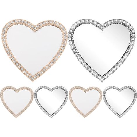 6 Pcs Miroirs de Poche de Cœur Coque de Téléphone à Motifs pour Femmes et Filles Miroir de Maquillage à Strass Portable (1/5)