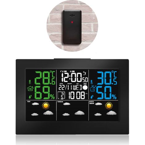 Station météo FISHTEC – Écran LCD 16,7 x 9,4 cm – Capteur extérieur sans fil – Alerte gel à 3,9°C – Température -30°C à +60°C