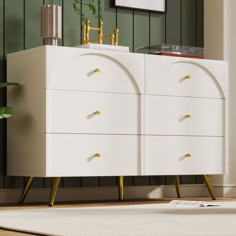 Commode 6 tiroirs crème-blanc H85 x L120 x P40 cm HAVRYA (1/5)