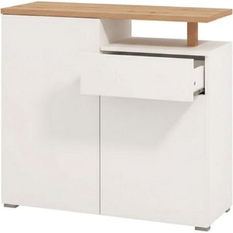 Anrichte Levate, Sideboard mit Schublade, 4 Fächer, Klapp- und Schiebetüren, 102,5x40x94h cm Weiß
