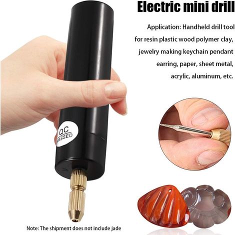 QAZQA Mini perceuse électrique à main 0,7 à 1,2 mm pour résine, perceuse électrique USB pour la fabrication de bijoux, kit d'étau électrique (noir)