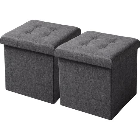 Woltu – Lot de 2 tabourets cube de rangement pliants – Couvercle amovible en lin – Dimensions 37,5x37,5x38cm – Capacité 35L – Gris foncé