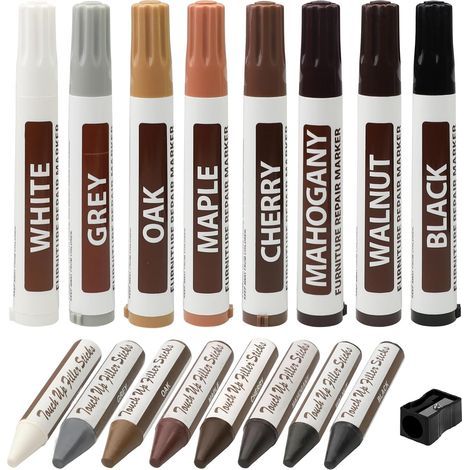 Kit de restauration du bois 17 pièces - 8 couleurs - avec taille-crayon - résistant à la décoloration - pour sols - et kit de restauration de meubles (1/5)