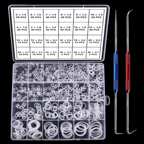 610 Pièces 24 Tailles Joint Torique Blanc Kit D'assortiment, Joints Toriques Métriques en Silicone, avec Double Tête Pics et Crochets, pour Robinet, Véhicule Climatisation, Electroménagers (1/5)