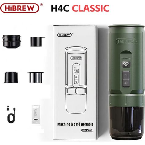 HiBREW H4C Classic Machine à café expresso portable rechargeable, capsules NS/DG et café moulu, 3 batteries amovibles, chaud/froid, vert (1/5)
