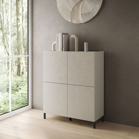Credenza in legno 90x110 cm a 4 ante e 2 vani con ripiani Grigio HARAS (1/4)
