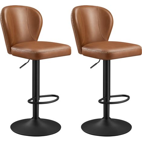 VASAGLE EKHO Collection - Tabouret de Bar Pivotant à 360°, Lot de 2, Hauteur Réglable, avec Dossier, PU avec Coutures, Style Moderne Mi-siècle, pour Cuisine, Bar, Montage Facile, Marron Caramel (1/5)