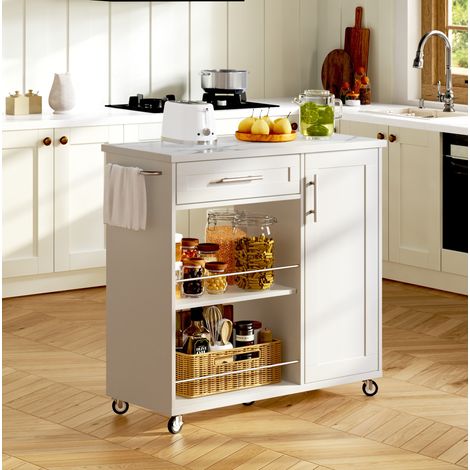 Meuble rangement cuisine mobile 90x62x90 MDF blanc OKMYHOME (1/5)