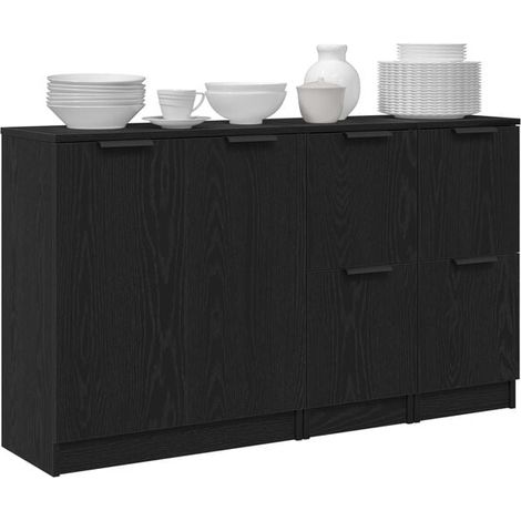 Ensemble de 3 Meubles de Rangement pour Cuisine, Buffet Bas en Bois d'Ingénierie Effet Chêne Noir, 120 x 30 x 70 cm (1/5)