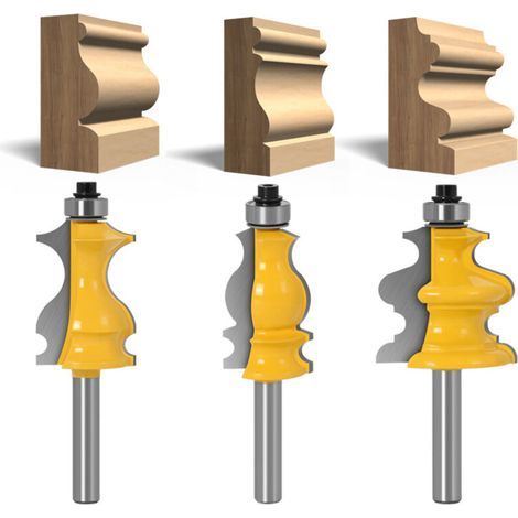 Lot de 3 Fraises à Défoncer pour Moulures Architecturales 8 mm, Mèche de Routeur pour le Travail du Bois (1/3)