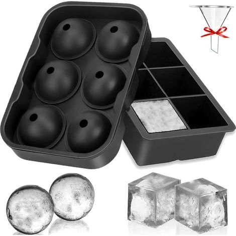 Set of 2 Silicone Ice Cube Trays with Lid and Large Square Ice Cube Tray for Frozen Drinks, Whiskey and Cocktails, LFGB Certified and BPA Free