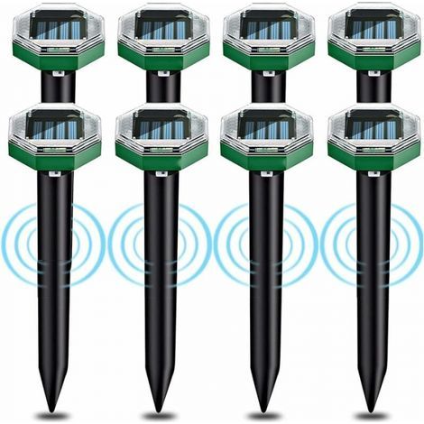 Répulsif à ultrasons pour taupes – Lot de 8 pièces – Étanche IP65 – Couverture 7500 pieds carrés – Panneaux solaires (1/5)