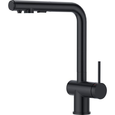 Robinet de Cuisine 3 Voies avec Douchette Extensible, Mitigeur Monocommande avec Systèmes Filtre à eau et d'Osmose, Noir (1/5)