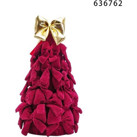 TrAdE Shop Traesio - Albero Di Natale Di Fiocchi Da 28cm Con Fiocco Dorato Addobbo Decorazione Natalizia Feste - Bordeaux (1/2)