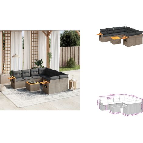 9-tlg. Garten-Sofagarnitur mit Kissen Grau Poly Rattan - Gartenmöbel Set - Esszimmergarnitur - Outdoor Möbel - Lounge Sofa - Rattan Gartenmöbel (1/3)
