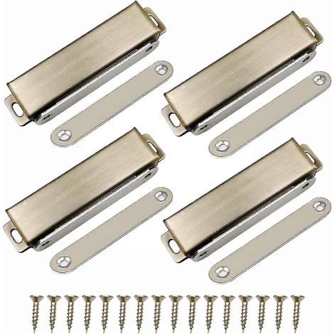 Loquets magnétiques pour armoires, lot de 4, ferme-porte magnétique en acier inoxydable 40 kg, loquets magnétiques pour armoires (01a) (1/2)