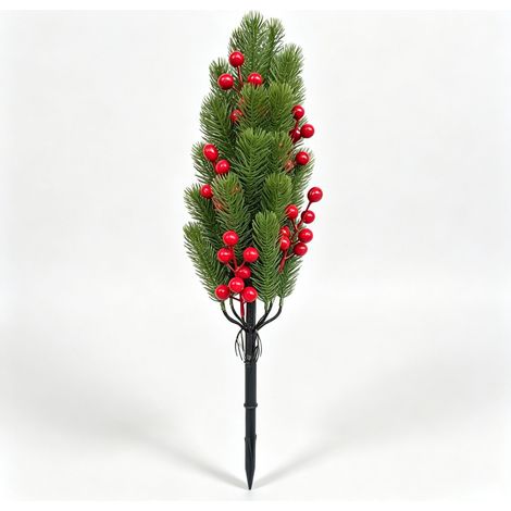 Sapin artificiel vert à piquet décoré de baies rouges, hauteur 60 cm, décoration de jardin pour Noël